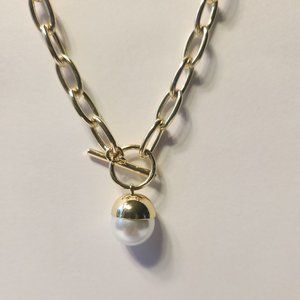 Jewelry Fashion, gold plated, imitation pearl necklace with toggle clasp